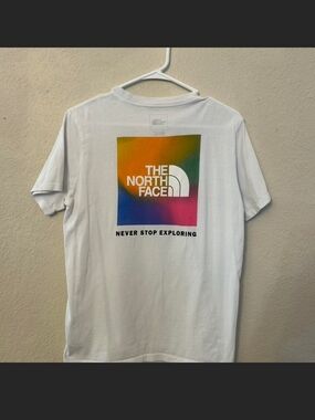 The North Face White Short-Sleeve Tee with Multicolor Gradient Logo